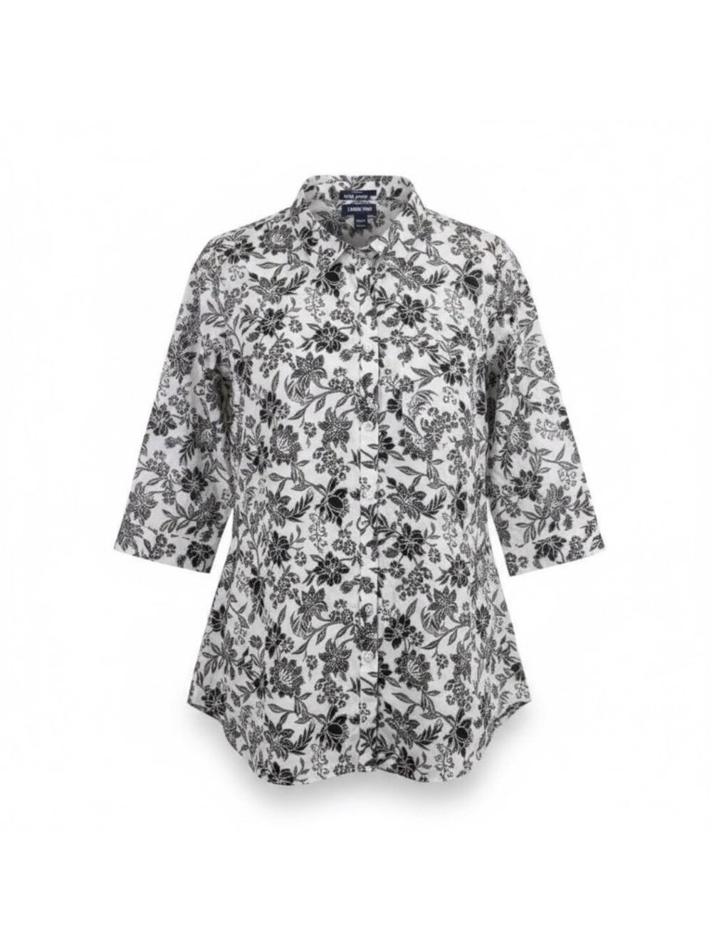 Lands End Womens Black & White Cotton Floral Print Button-Up Shirt Size 22W